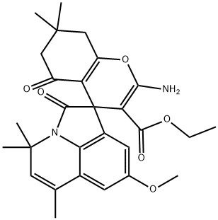 ethyl 2-amino-8'-methoxy-4',4',6',7,7-pentamethyl-2',5-dioxo-5,6,7,8-tetrahydro-4'H-spiro[chromene-4,1'-pyrrolo[3,2,1-ij]quinoline]-3-carboxylate,669719-65-7,结构式