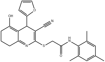 2-((3-cyano-4-(furan-2-yl)-5-hydroxy-4,6,7,8-tetrahydroquinolin-2-yl)thio)-N-mesitylacetamide Structure