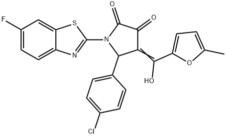 (E)-5-(4-chlorophenyl)-1-(6-fluorobenzo[d]thiazol-2-yl)-4-(hydroxy(5-methylfuran-2-yl)methylene)pyrrolidine-2,3-dione Struktur