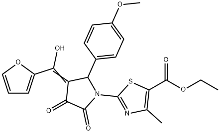 (E)-ethyl 2-(3-(furan-2-yl(hydroxy)methylene)-2-(4-methoxyphenyl)-4,5-dioxopyrrolidin-1-yl)-4-methylthiazole-5-carboxylate 结构式