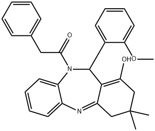 1-(1-hydroxy-11-(2-methoxyphenyl)-3,3-dimethyl-3,4-dihydro-2H-dibenzo[b,e][1,4]diazepin-10(11H)-yl)-2-phenylethanone 结构式