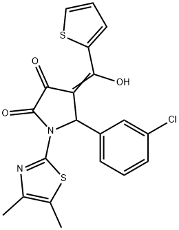 (E)-5-(3-chlorophenyl)-1-(4,5-dimethylthiazol-2-yl)-4-(hydroxy(thiophen-2-yl)methylene)pyrrolidine-2,3-dione 化学構造式