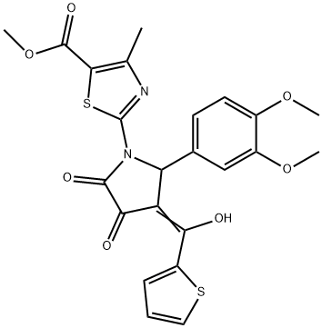 (E)-methyl 2-(2-(3,4-dimethoxyphenyl)-3-(hydroxy(thiophen-2-yl)methylene)-4,5-dioxopyrrolidin-1-yl)-4-methylthiazole-5-carboxylate 结构式