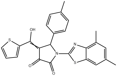 (E)-1-(4,6-dimethylbenzo[d]thiazol-2-yl)-4-(hydroxy(thiophen-2-yl)methylene)-5-(p-tolyl)pyrrolidine-2,3-dione 结构式