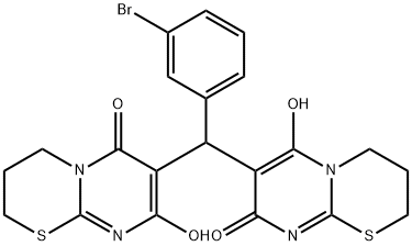 7-((3-bromophenyl)(6-hydroxy-8-oxo-2,3,4,8-tetrahydropyrimido[2,1-b][1,3]thiazin-7-yl)methyl)-8-hydroxy-3,4-dihydropyrimido[2,1-b][1,3]thiazin-6(2H)-one Structure