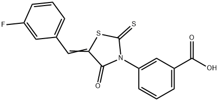 3-[(5Z)-5-(3-fluorobenzylidene)-4-oxo-2-thioxo-1,3-thiazolidin-3-yl]benzoic acid,673436-88-9,结构式