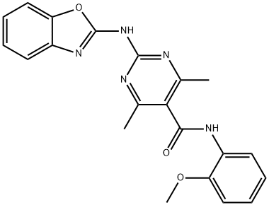 2-(1,3-benzoxazol-2-ylamino)-N-(2-methoxyphenyl)-4,6-dimethylpyrimidine-5-carboxamide 化学構造式