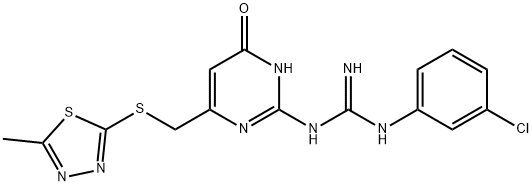 1-(3-chlorophenyl)-3-(6-{[(5-methyl-1,3,4-thiadiazol-2-yl)sulfanyl]methyl}-4-oxo-1,4-dihydropyrimidin-2-yl)guanidine,673495-99-3,结构式