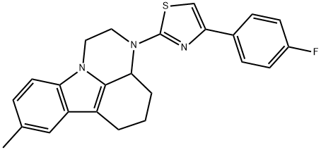 4-(4-fluorophenyl)-2-(8-methyl-3a,4,5,6-tetrahydro-1H-pyrazino[3,2,1-jk]carbazol-3(2H)-yl)thiazole 化学構造式