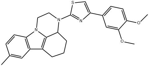 4-(3,4-dimethoxyphenyl)-2-(8-methyl-3a,4,5,6-tetrahydro-1H-pyrazino[3,2,1-jk]carbazol-3(2H)-yl)thiazole,682346-88-9,结构式