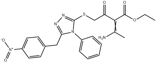 (E)-ethyl 3-amino-2-(2-((5-(4-nitrobenzyl)-4-phenyl-4H-1,2,4-triazol-3-yl)thio)acetyl)but-2-enoate 结构式