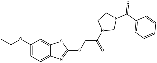 2-[(6-ethoxy-1,3-benzothiazol-2-yl)sulfanyl]-1-[3-(phenylcarbonyl)imidazolidin-1-yl]ethanone 结构式