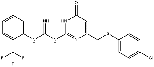 1-(6-{[(4-chlorophenyl)sulfanyl]methyl}-4-oxo-1,4-dihydropyrimidin-2-yl)-3-[2-(trifluoromethyl)phenyl]guanidine Structure
