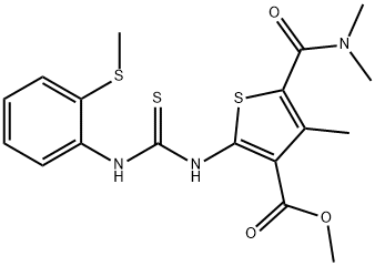 methyl 5-(dimethylcarbamoyl)-4-methyl-2-(3-(2-(methylthio)phenyl)thioureido)thiophene-3-carboxylate 化学構造式