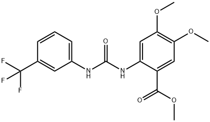 methyl 4,5-dimethoxy-2-(3-(3-(trifluoromethyl)phenyl)ureido)benzoate 化学構造式