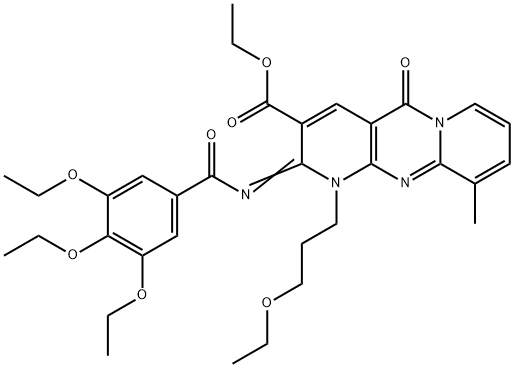 (Z)-ethyl 1-(3-ethoxypropyl)-10-methyl-5-oxo-2-((3,4,5-triethoxybenzoyl)imino)-2,5-dihydro-1H-dipyrido[1,2-a:2',3'-d]pyrimidine-3-carboxylate Struktur
