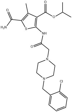 isopropyl 5-carbamoyl-2-(2-(4-(2-chlorobenzyl)piperazin-1-yl)acetamido)-4-methylthiophene-3-carboxylate Structure