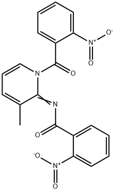 (E)-N-(3-methyl-1-(2-nitrobenzoyl)pyridin-2(1H)-ylidene)-2-nitrobenzamide 化学構造式