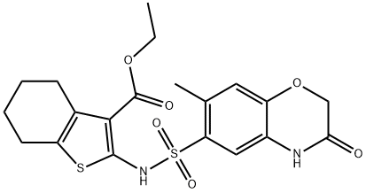 ethyl 2-(7-methyl-3-oxo-3,4-dihydro-2H-benzo[b][1,4]oxazine-6-sulfonamido)-4,5,6,7-tetrahydrobenzo[b]thiophene-3-carboxylate 结构式