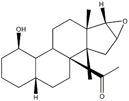 1-((2aS,4R,6aS,6bS,8aS,8bS,9aR,10aS,10bR)-4-hydroxy-6a,8a-dimethylhexadecahydro-1H-naphtho[2',1':4,5]indeno[1,2-b]oxiren-8b-yl)ethanone 化学構造式