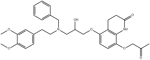 5-(3-(benzyl(3,4-dimethoxyphenethyl)amino)-2-hydroxypropoxy)-8-(2-oxopropoxy)-3,4-dihydroquinolin-2(1H)-one(WXG02851) Struktur