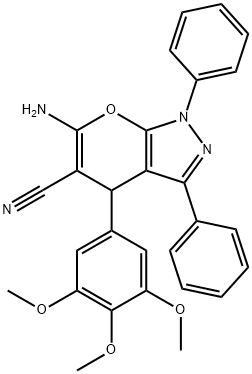 6-amino-1,3-diphenyl-4-(3,4,5-trimethoxyphenyl)-1,4-dihydropyrano[2,3-c]pyrazole-5-carbonitrile 结构式