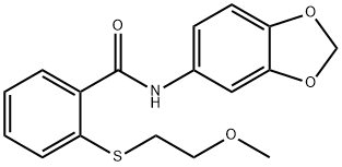 N-(1,3-benzodioxol-5-yl)-2-[(2-methoxyethyl)sulfanyl]benzamide 化学構造式