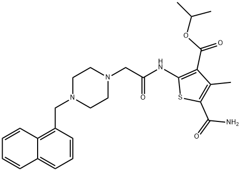 isopropyl 5-carbamoyl-4-methyl-2-(2-(4-(naphthalen-1-ylmethyl)piperazin-1-yl)acetamido)thiophene-3-carboxylate Structure