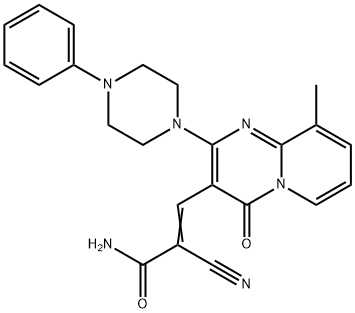 (2E)-2-cyano-3-[9-methyl-4-oxo-2-(4-phenylpiperazin-1-yl)-4H-pyrido[1,2-a]pyrimidin-3-yl]prop-2-enamide Struktur