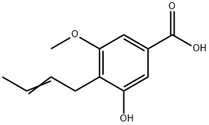 (E)-4-(But-2-en-1-yl)-3-hydroxy-5-methoxybenzoic acid Struktur