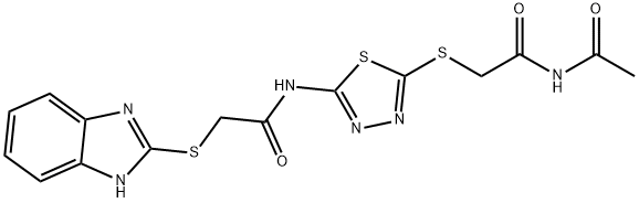 N-(5-{[2-(acetylamino)-2-oxoethyl]sulfanyl}-1,3,4-thiadiazol-2-yl)-2-(1H-benzimidazol-2-ylsulfanyl)acetamide Struktur