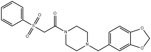 1-[4-(1,3-benzodioxol-5-ylmethyl)piperazin-1-yl]-2-(phenylsulfonyl)ethanone 化学構造式