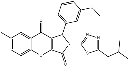 2-(5-isobutyl-1,3,4-thiadiazol-2-yl)-1-(3-methoxyphenyl)-7-methyl-1,2-dihydrochromeno[2,3-c]pyrrole-3,9-dione,844861-95-6,结构式