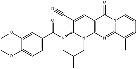 N-(3-cyano-1-isobutyl-10-methyl-5-oxo-1,5-dihydro-2H-dipyrido[1,2-a:2,3-d]pyrimidin-2-ylidene)-3,4-dimethoxybenzamide 化学構造式