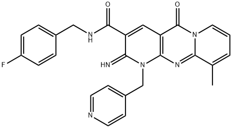 N-(4-fluorobenzyl)-2-imino-10-methyl-5-oxo-1-(4-pyridinylmethyl)-1,5-dihydro-2H-dipyrido[1,2-a:2,3-d]pyrimidine-3-carboxamide 化学構造式