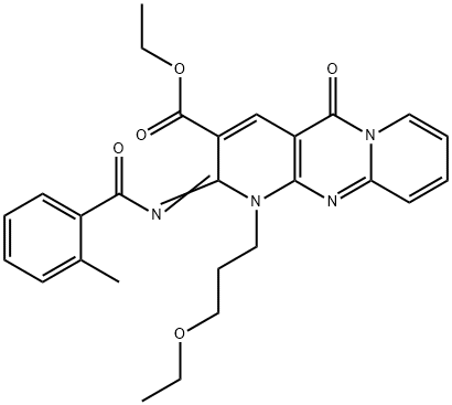 ethyl 1-(3-ethoxypropyl)-2-[(2-methylbenzoyl)imino]-5-oxo-1,5-dihydro-2H-dipyrido[1,2-a:2,3-d]pyrimidine-3-carboxylate Struktur
