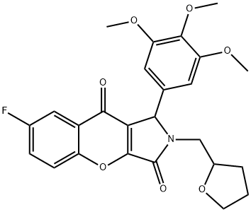 7-fluoro-2-(tetrahydro-2-furanylmethyl)-1-(3,4,5-trimethoxyphenyl)-1,2-dihydrochromeno[2,3-c]pyrrole-3,9-dione Struktur