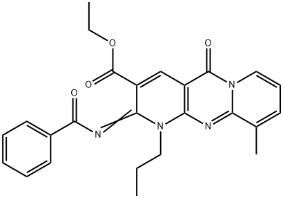 ethyl 2-(benzoylimino)-10-methyl-5-oxo-1-propyl-1,5-dihydro-2H-dipyrido[1,2-a:2,3-d]pyrimidine-3-carboxylate Struktur