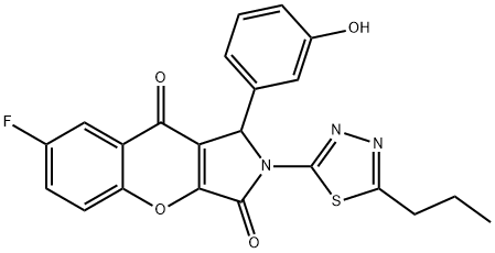 7-fluoro-1-(3-hydroxyphenyl)-2-(5-propyl-1,3,4-thiadiazol-2-yl)-1,2-dihydrochromeno[2,3-c]pyrrole-3,9-dione,847182-48-3,结构式