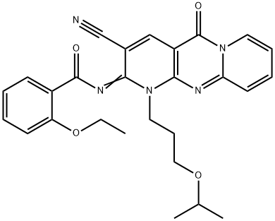 N-[3-cyano-1-(3-isopropoxypropyl)-5-oxo-1,5-dihydro-2H-dipyrido[1,2-a:2,3-d]pyrimidin-2-ylidene]-2-ethoxybenzamide Struktur