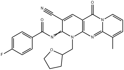 N-[3-cyano-10-methyl-5-oxo-1-(tetrahydro-2-furanylmethyl)-1,5-dihydro-2H-dipyrido[1,2-a:2,3-d]pyrimidin-2-ylidene]-4-fluorobenzamide,847338-95-8,结构式