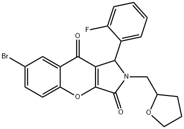 7-bromo-1-(2-fluorophenyl)-2-(tetrahydro-2-furanylmethyl)-1,2-dihydrochromeno[2,3-c]pyrrole-3,9-dione Struktur