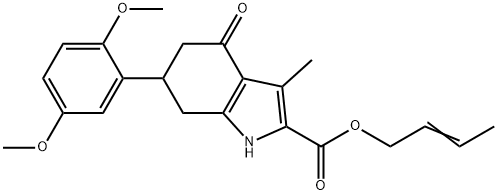 (E)-but-2-en-1-yl 6-(2,5-dimethoxyphenyl)-3-methyl-4-oxo-4,5,6,7-tetrahydro-1H-indole-2-carboxylate Struktur