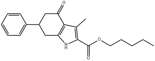 pentyl 3-methyl-4-oxo-6-phenyl-4,5,6,7-tetrahydro-1H-indole-2-carboxylate Struktur