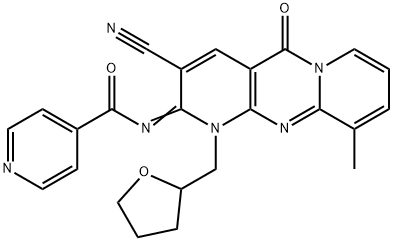 N-[3-cyano-10-methyl-5-oxo-1-(tetrahydro-2-furanylmethyl)-1,5-dihydro-2H-dipyrido[1,2-a:2,3-d]pyrimidin-2-ylidene]isonicotinamide 结构式