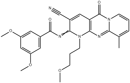N-[3-cyano-1-(3-methoxypropyl)-10-methyl-5-oxo-1,5-dihydro-2H-dipyrido[1,2-a:2,3-d]pyrimidin-2-ylidene]-3,5-dimethoxybenzamide,848673-21-2,结构式