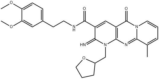 N-[2-(3,4-dimethoxyphenyl)ethyl]-2-imino-10-methyl-5-oxo-1-(tetrahydrofuran-2-ylmethyl)-1,5-dihydro-2H-dipyrido[1,2-a:2',3'-d]pyrimidine-3-carboxamide 结构式