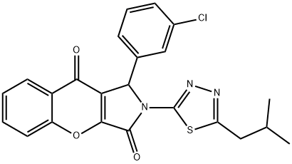 1-(3-chlorophenyl)-2-(5-isobutyl-1,3,4-thiadiazol-2-yl)-1,2-dihydrochromeno[2,3-c]pyrrole-3,9-dione,848735-91-1,结构式