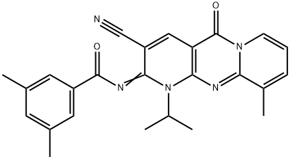 N-(3-cyano-1-isopropyl-10-methyl-5-oxo-1,5-dihydro-2H-dipyrido[1,2-a:2,3-d]pyrimidin-2-ylidene)-3,5-dimethylbenzamide 化学構造式