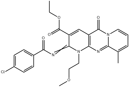 ethyl 2-[(4-chlorobenzoyl)imino]-1-(2-methoxyethyl)-10-methyl-5-oxo-1,5-dihydro-2H-dipyrido[1,2-a:2,3-d]pyrimidine-3-carboxylate Structure